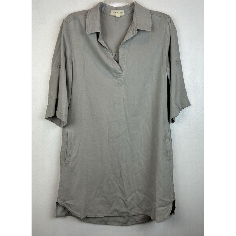 Cloth & Stone Shirt Dress S Tencel Gray Pull Over Travel Knee Length Tab Read